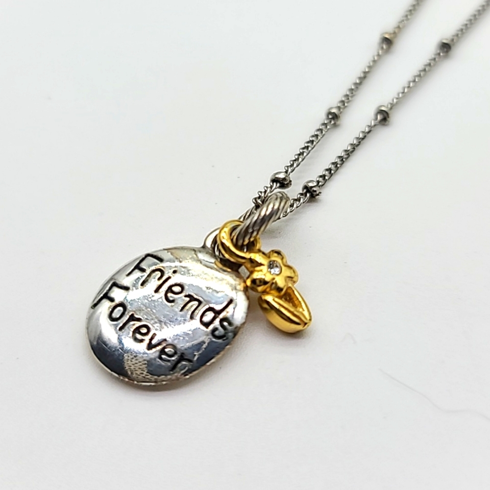 Brighton $42 "FRIENDS FOREVER" Two-Tone Pendant w Gold Plated Flower!
